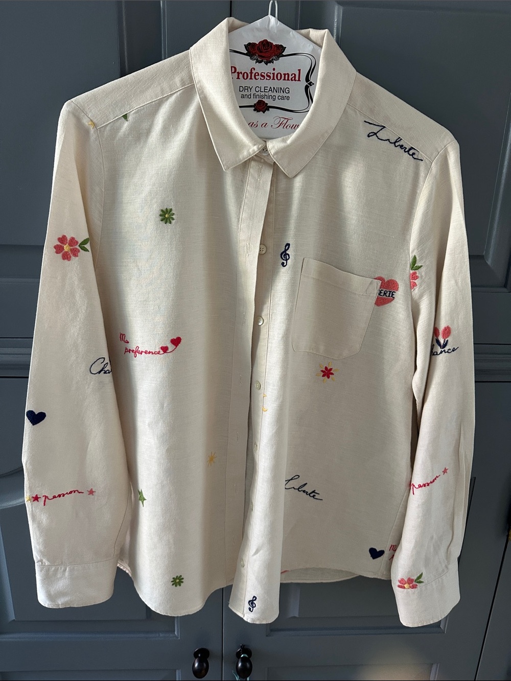 Sezane Tomboy Shirt Broderie Wording - Size 40